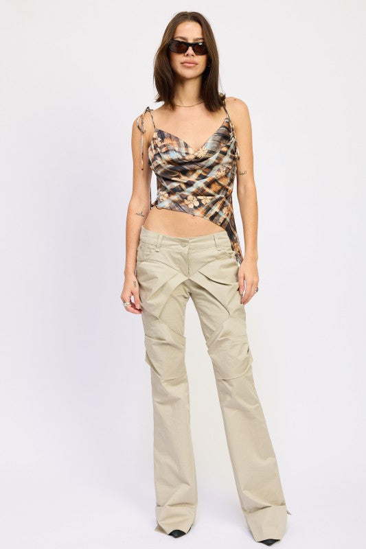 ASYMMETRICAL COWL NECK CAMI TOP