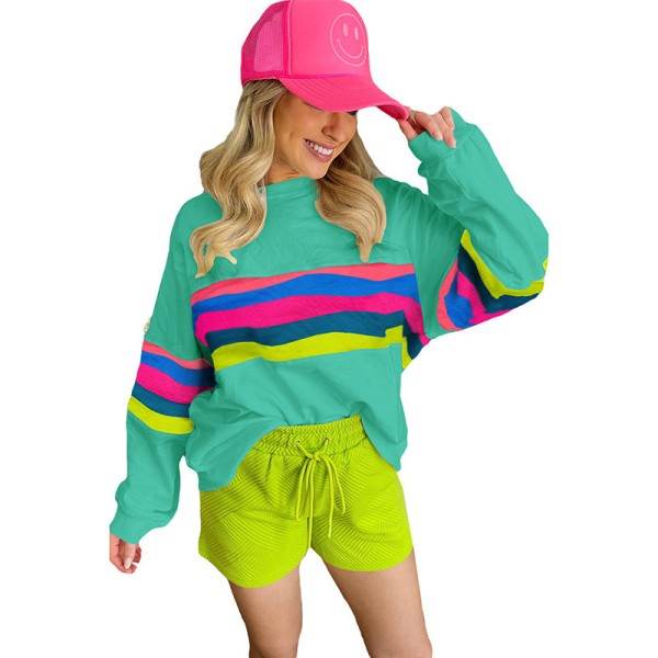 Colorful Striped Accent Long Sleeve Sweatshirts