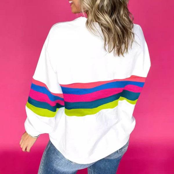 Colorful Striped Accent Long Sleeve Sweatshirts