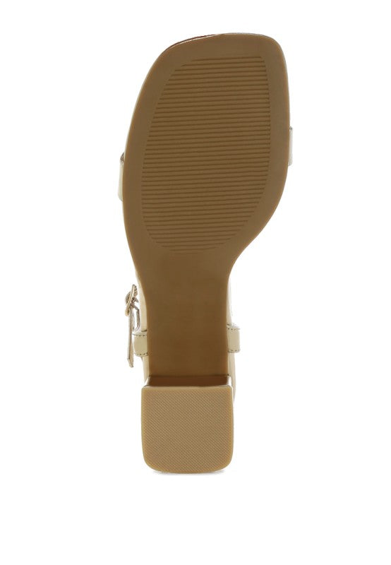Kazara Metallic Faux Leather Block Heels