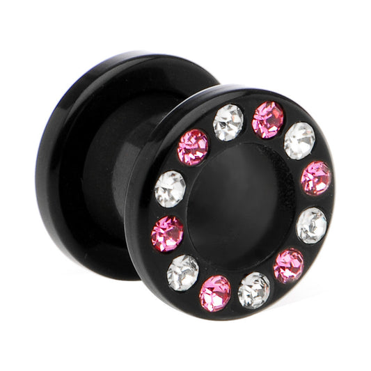0G Black Acrylic Pink Multi Jeweled Flesh Tunnel