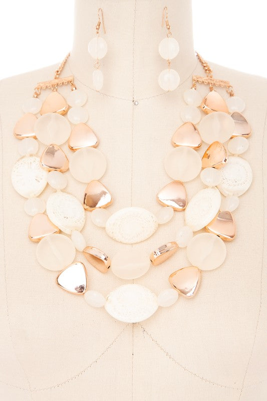 Mix Pebble Resin Beads Statement Necklace Set
