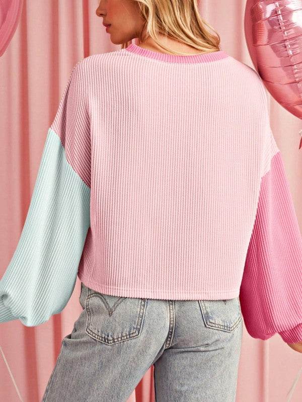 Boho Ribbed Color Block Viscose Drop Shoulder
