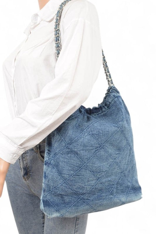 Denim Quilted Large Shoulder Bag