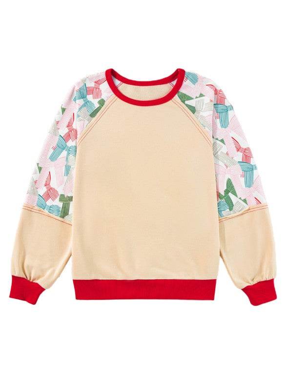 Women Printed Patchwork Raglan Sleeve Sweatshirts