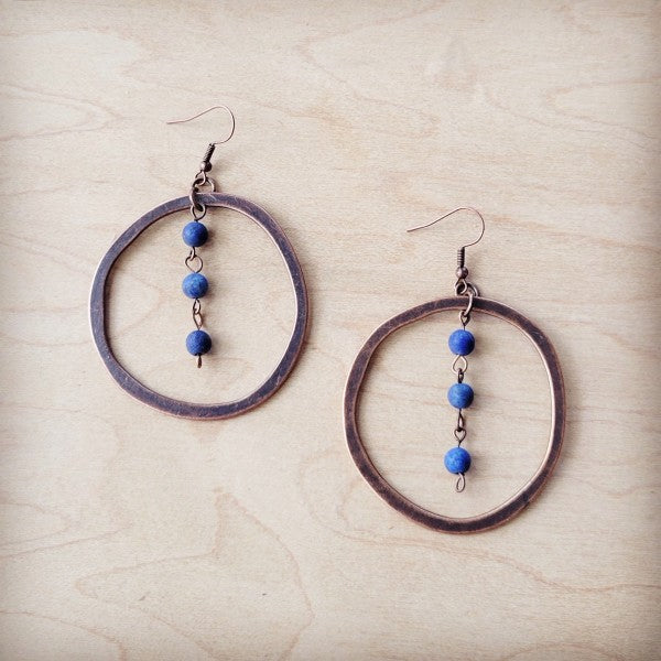 Western Copper Hoop Earrings w/ Blue Lapis Beads