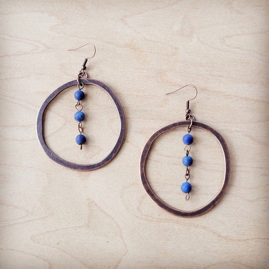 Western Copper Hoop Earrings w/ Blue Lapis Beads