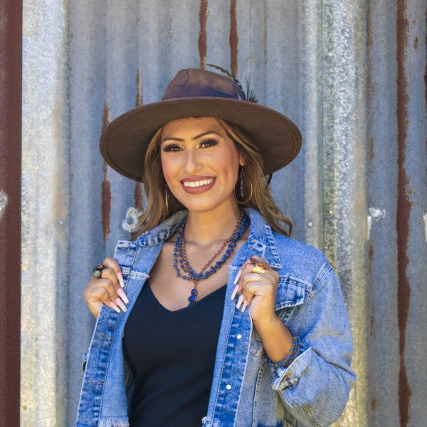 Western Copper Hoop Earrings w/ Blue Lapis Beads