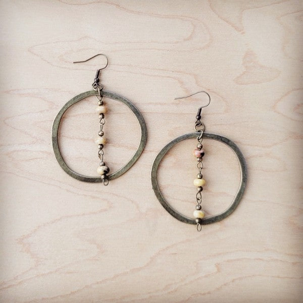 Western Copper Hoop Earrings w Natural Agate Beads
