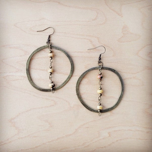 Western Copper Hoop Earrings w Natural Agate Beads