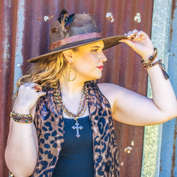 Western Copper Hoop Earrings w Natural Agate Beads