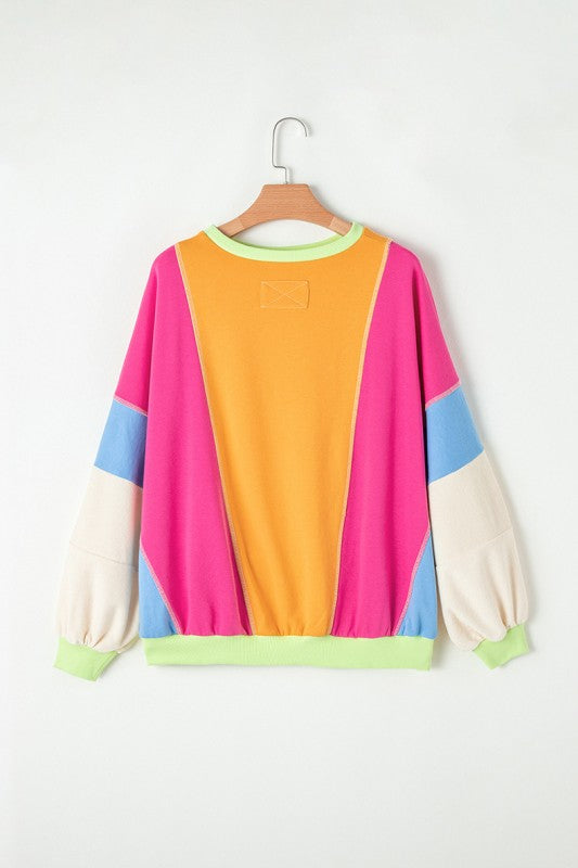 olorblock Patchwork Exposed Stitching Sweatshirts
