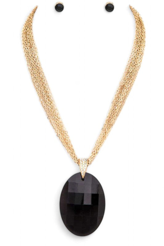 Large Oval Pendant Multi Chain Necklace Set