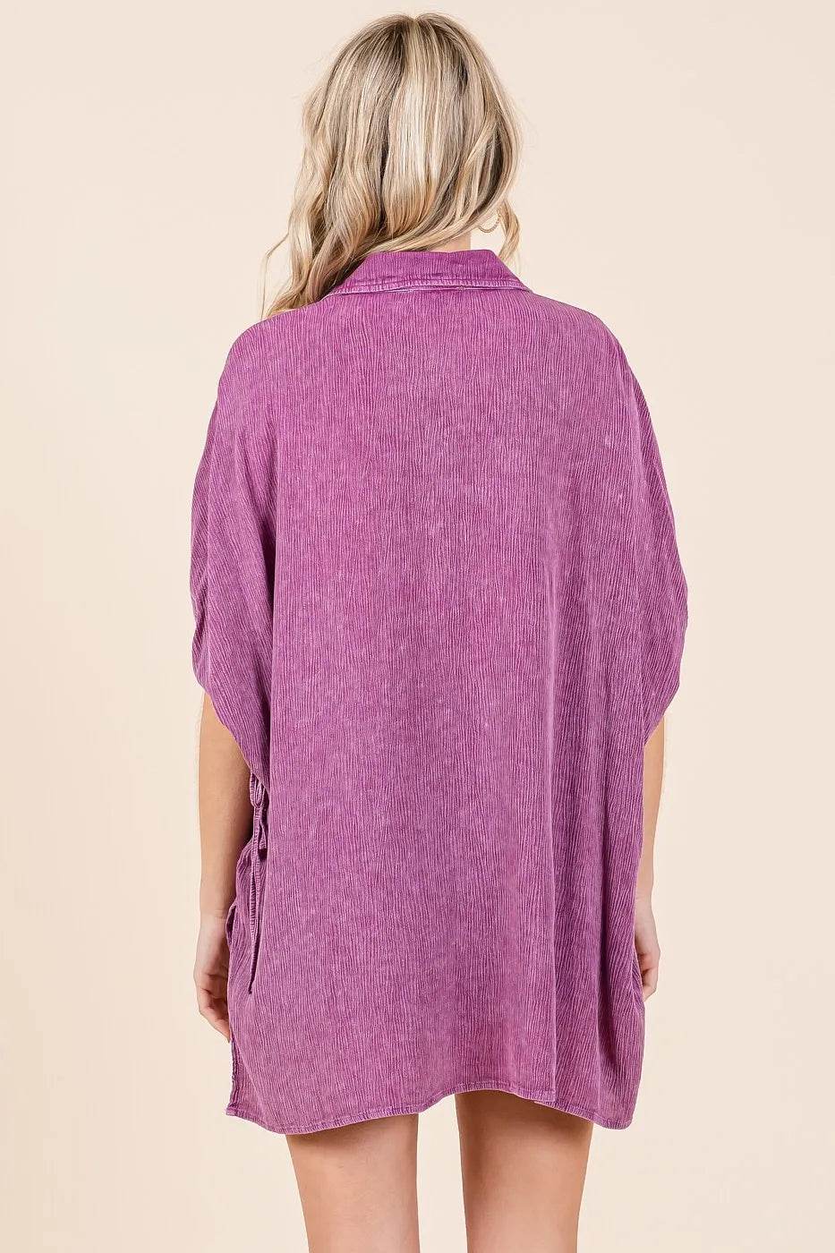 Mittoshop Mineral Wash Loose Fit Button Down Shirt