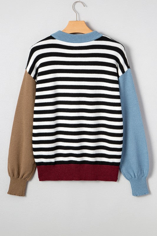 Color black Striped Colorblock Sleeve Chic Sweater