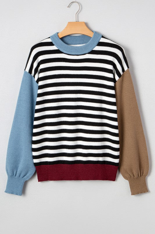 Color black Striped Colorblock Sleeve Chic Sweater