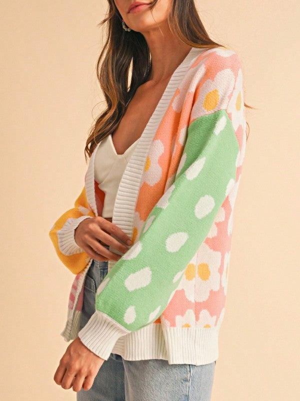 Drop Shoulder Color Block Oversized Cardigan