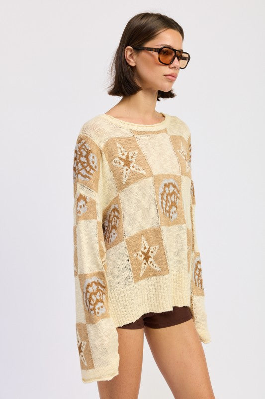 LOOSE FIT GRAPHIC LONG SLEEVE SWEATER