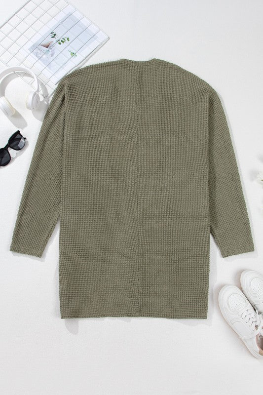 Knit Drop Shoulder Open Front Plus Size Cardigan