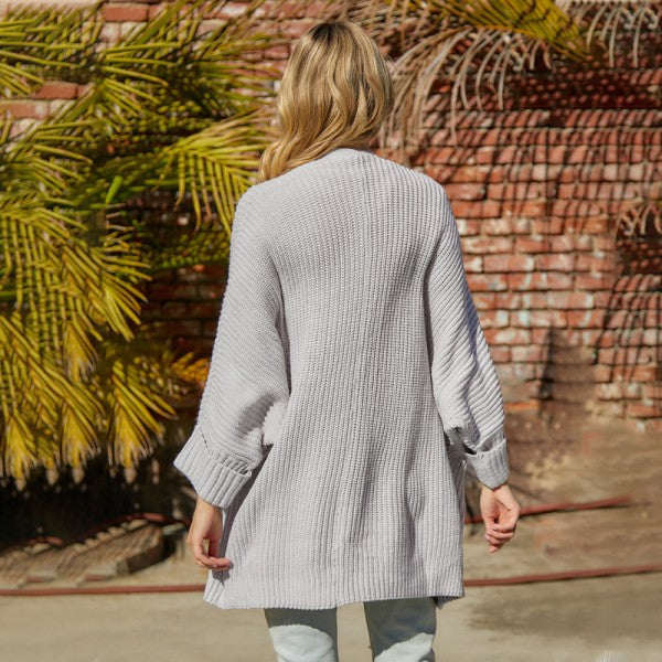 Oversized Fold Over Sleeve Open Front Cardigan