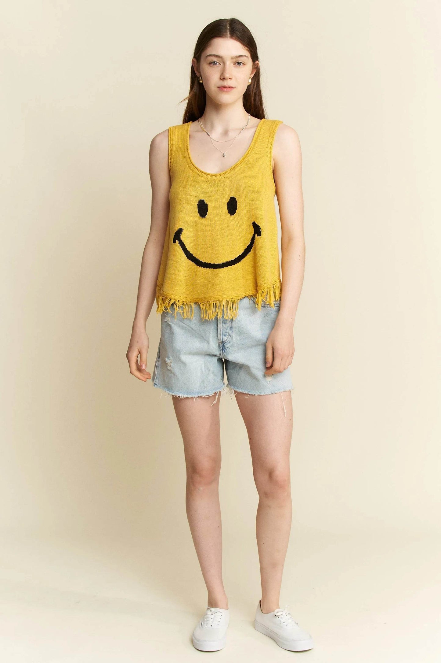 Jade By Jane Full Size Smiley Fringe Tank Top Plus Size