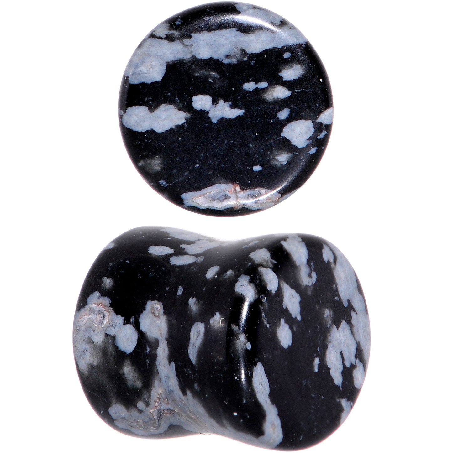 0G Obsidian Snowflake Natural Stone Saddle Plug Set