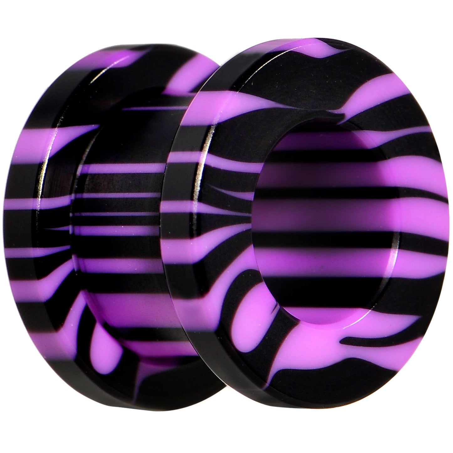00G Purple Black Acrylic Zebra Striped Screw Fit Tunnel Plug Set