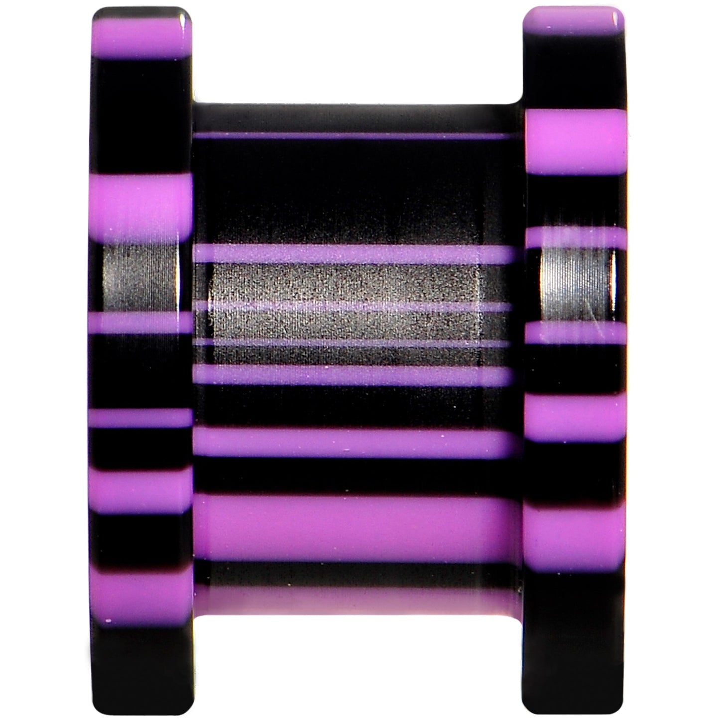 00G Purple Black Acrylic Zebra Striped Screw Fit Tunnel Plug Set