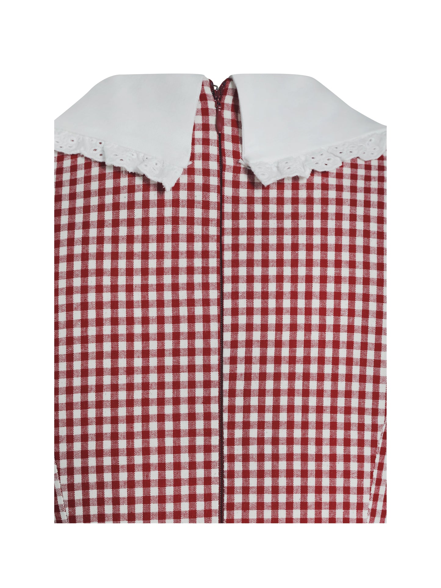 Nala Red Gingham Eyelet Lace Trim Peterpan Collar Mini Dress