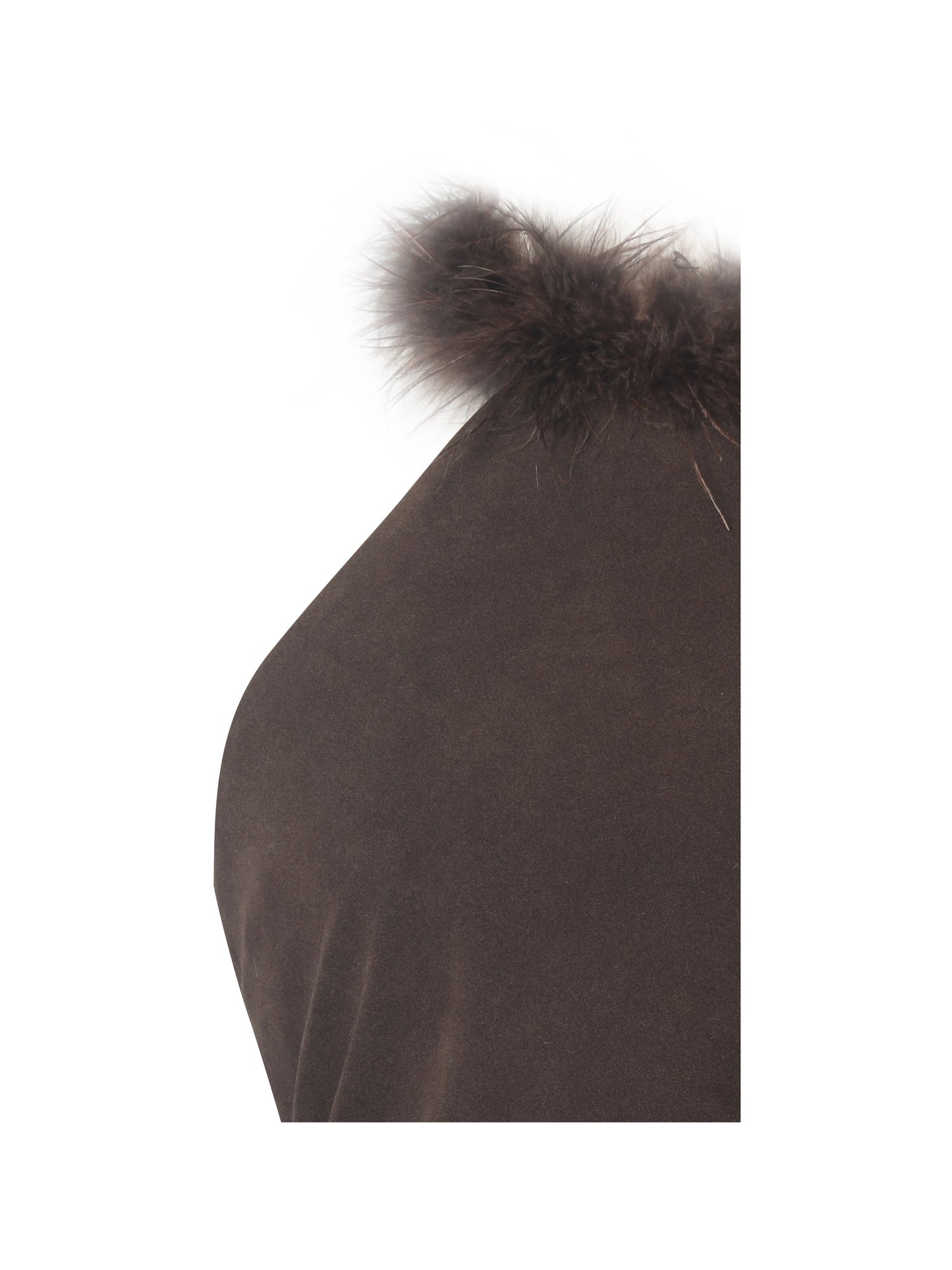 Yael Espresso Vegan Suede Faux Fur Halter Mini Dress