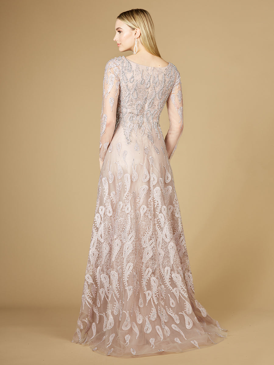 Long Sleeve V-Neck Ballgown  - OUTLET