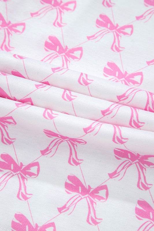 Pink Short Sleeve and Ruffled Shorts Pajama Set
