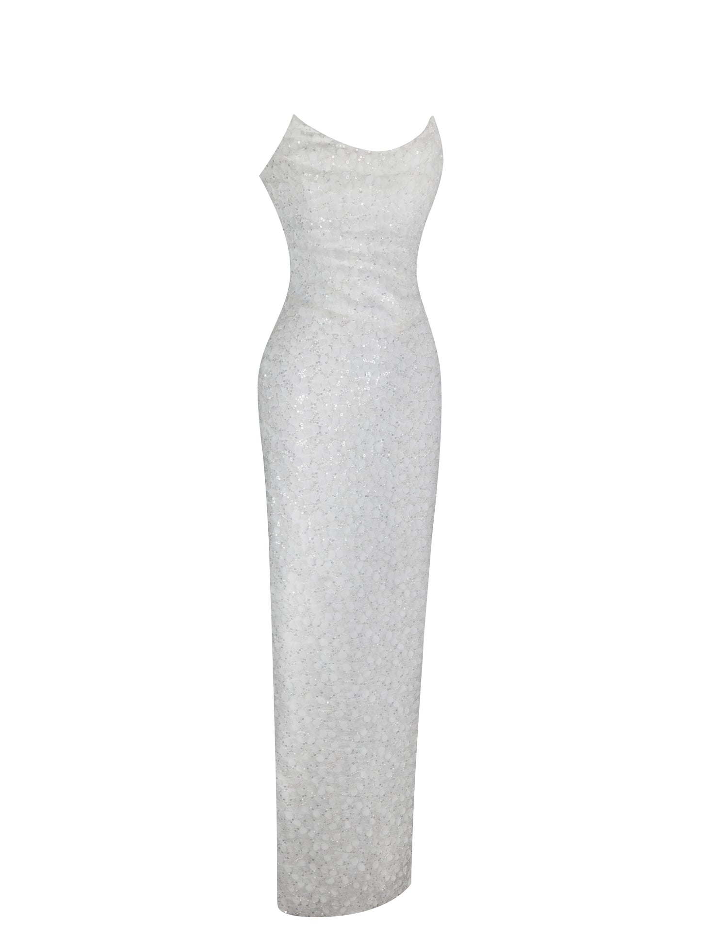 Myra White Beaded Mesh Strapless Wedding Dress