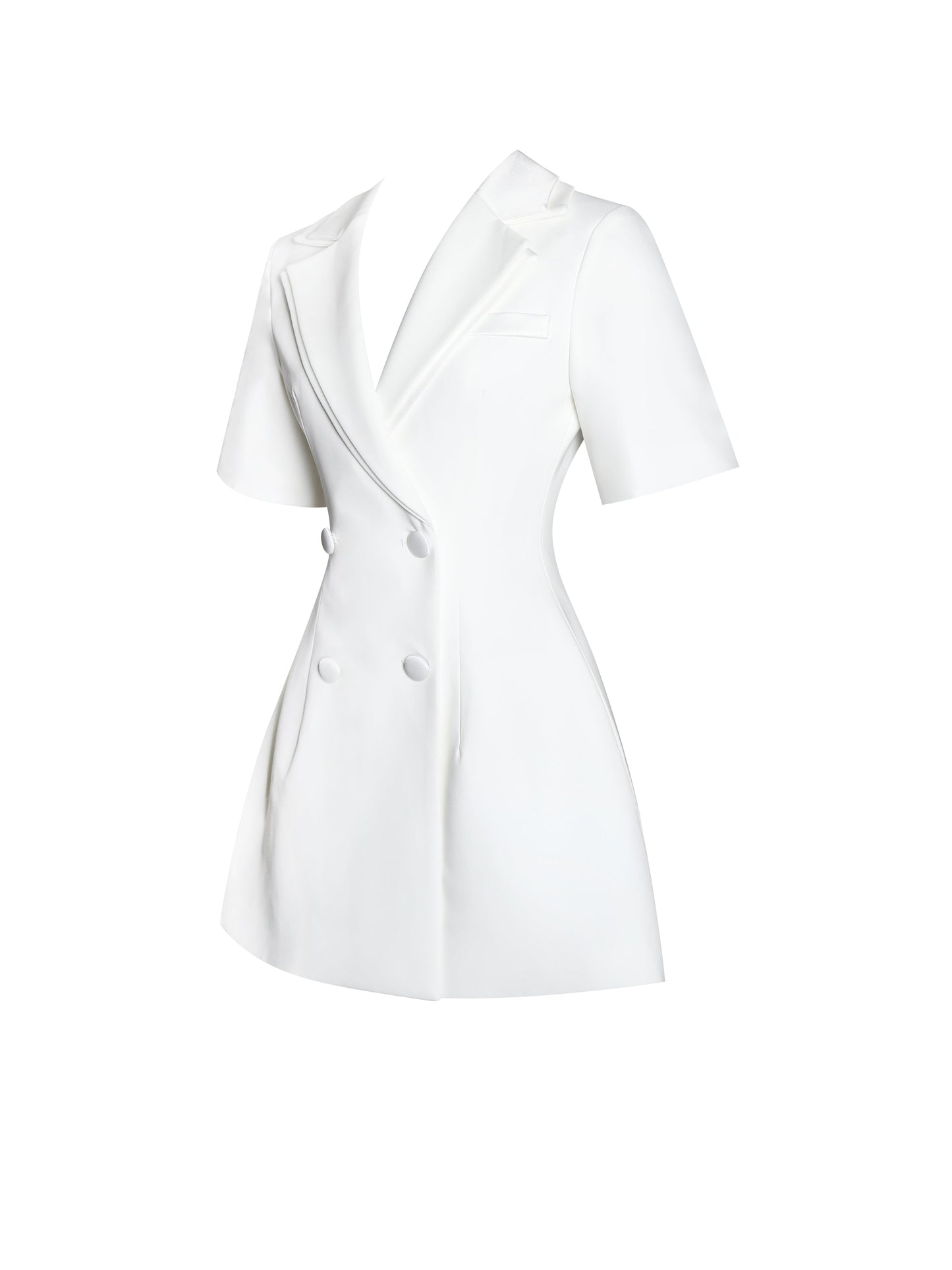 Madelina White Double Breast Satin Trim Blazer Dress