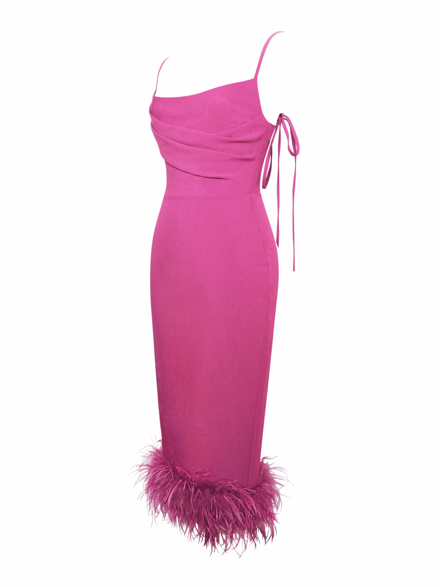 BBC Fiona Fuchsia Feather Trim Bottom Maxi Dress