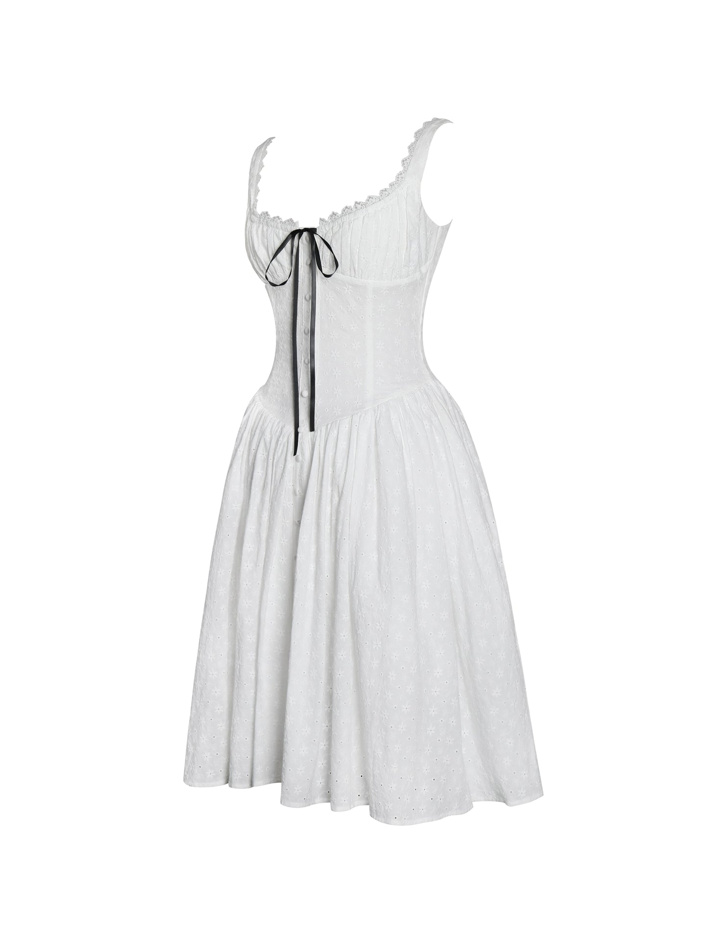 Madison Cotton Eyelet Square Neck Midi Dress
