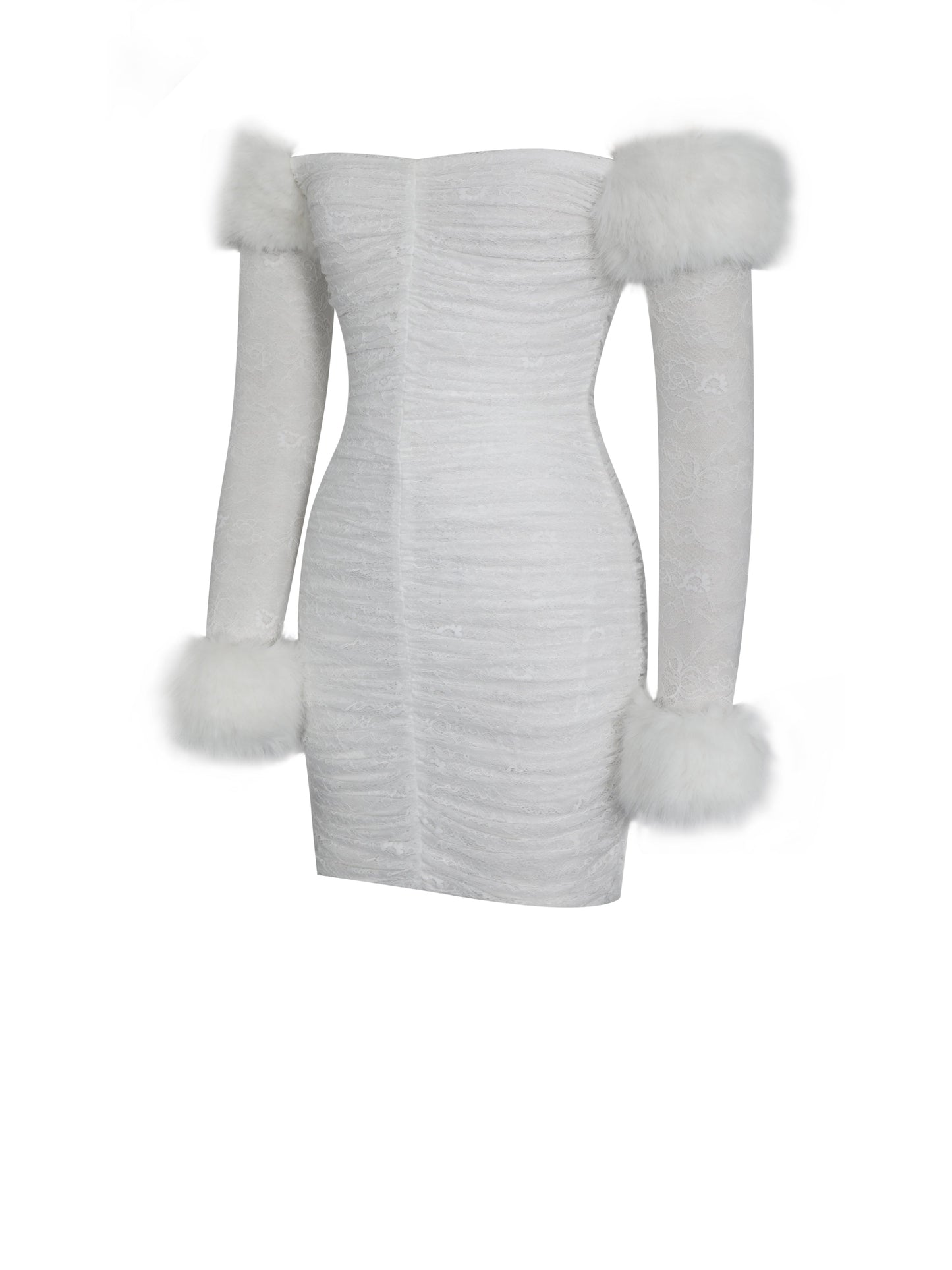 Lani White Lace Off-Shoulder Ruched Mini Dress