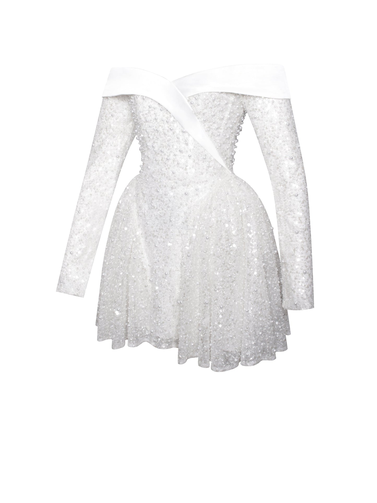 Kira Bead Embroidered Mesh Off Shoulder Long Sleeve Mini Dress