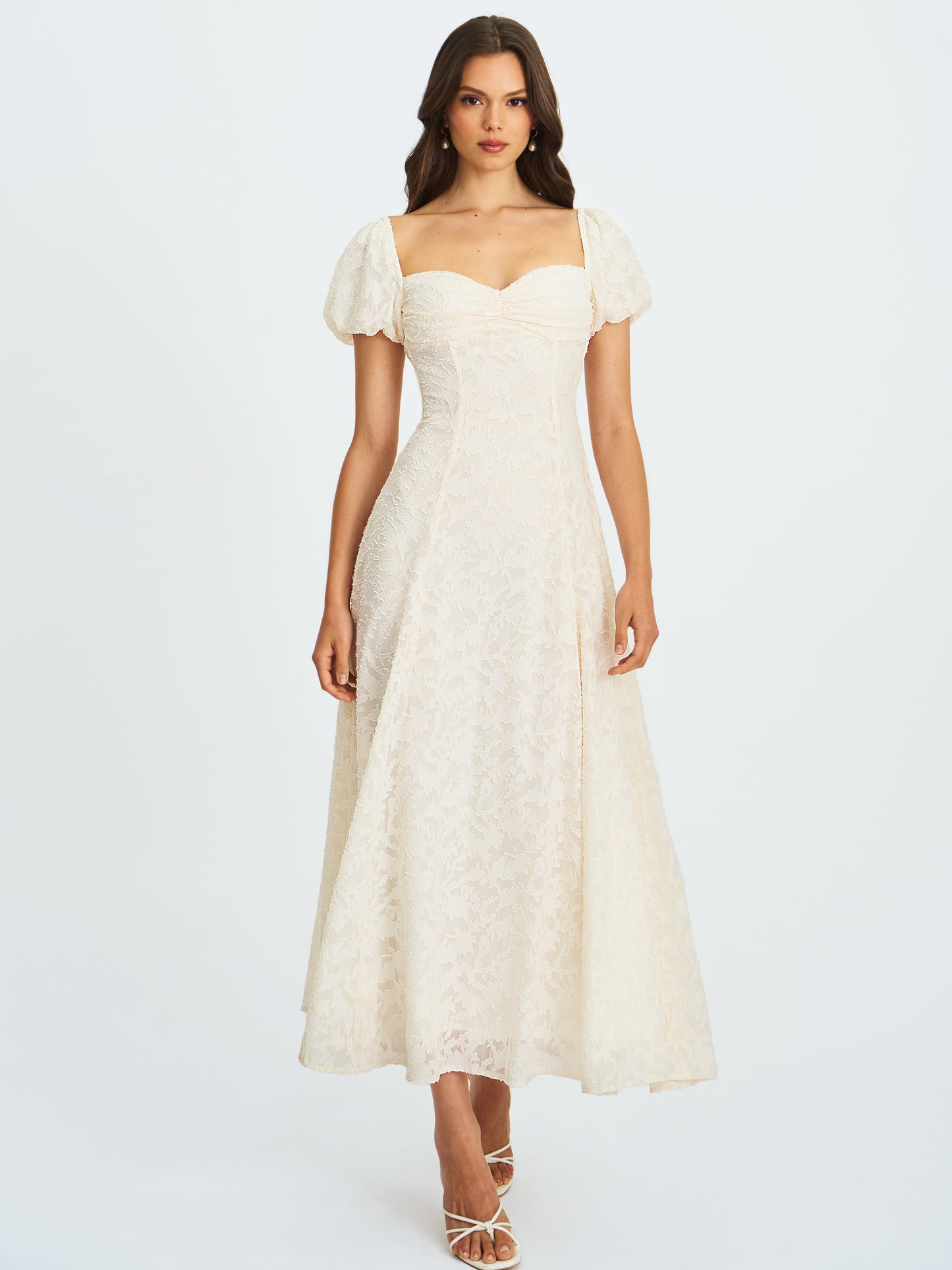 Pandora White Bubble Sleeve Backless Maxi Dress