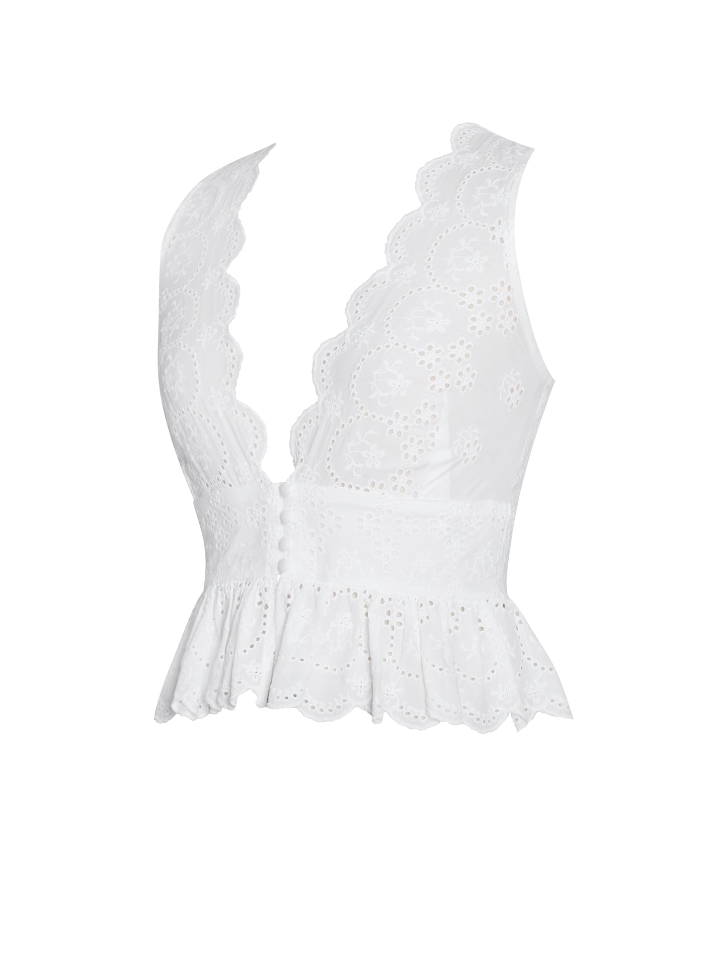 Raia White Eyelet Wave Trim Crop Vest Top