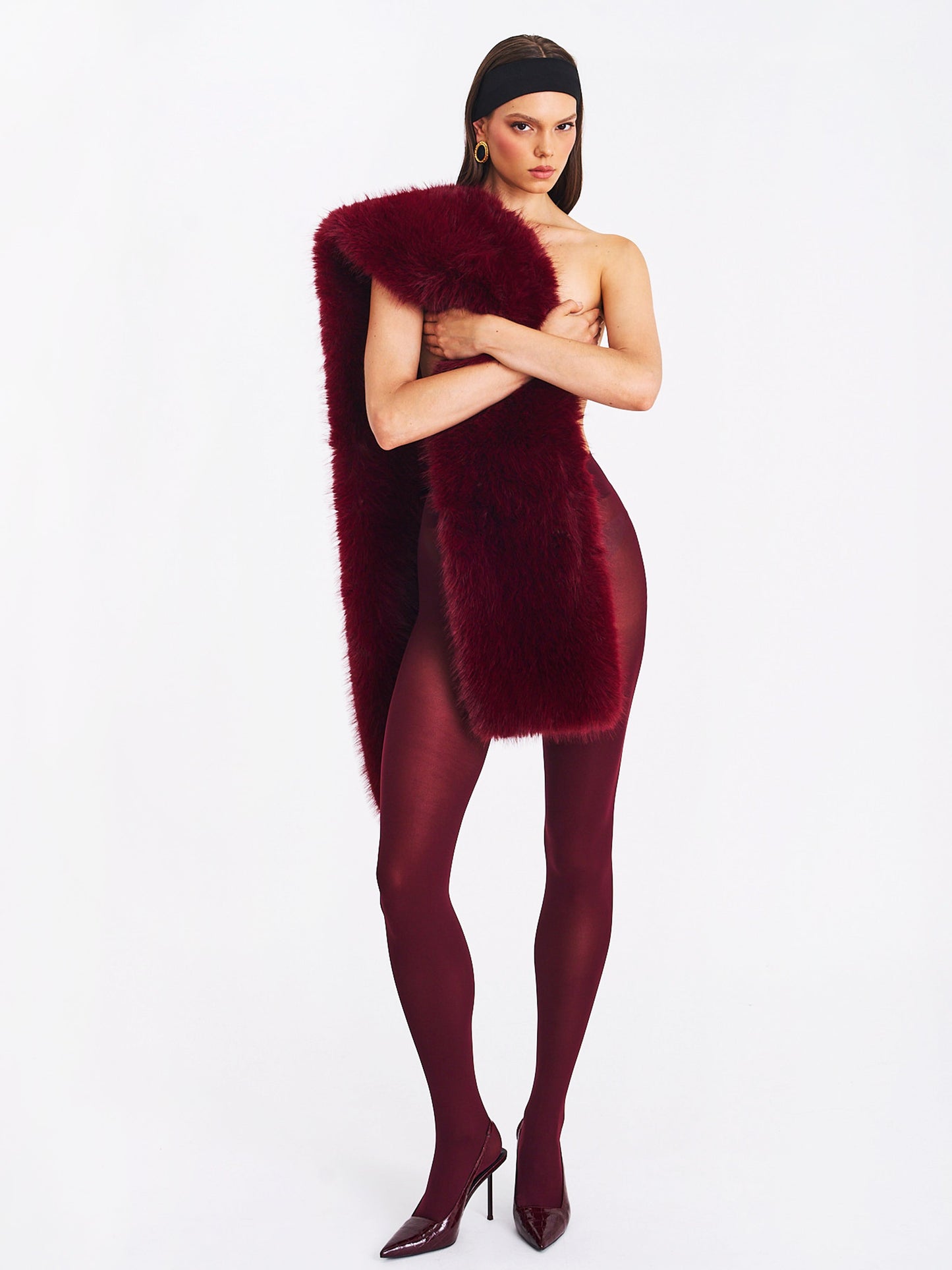 Jazmin Burgundy Multi-wear Faux Fur Scarf