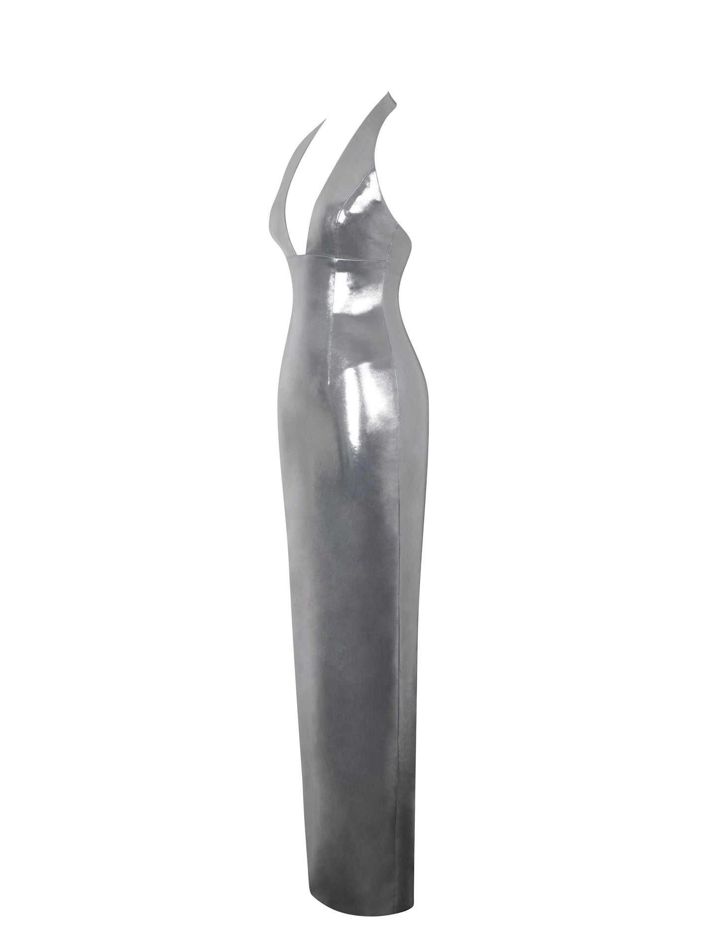 Valeska Silver Foil Plunging Sheath Maxi Dress