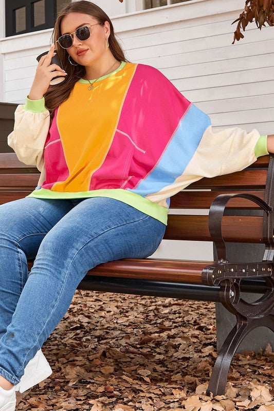 Plus Size Colorblock Patchwork Exposed Sweatshirt