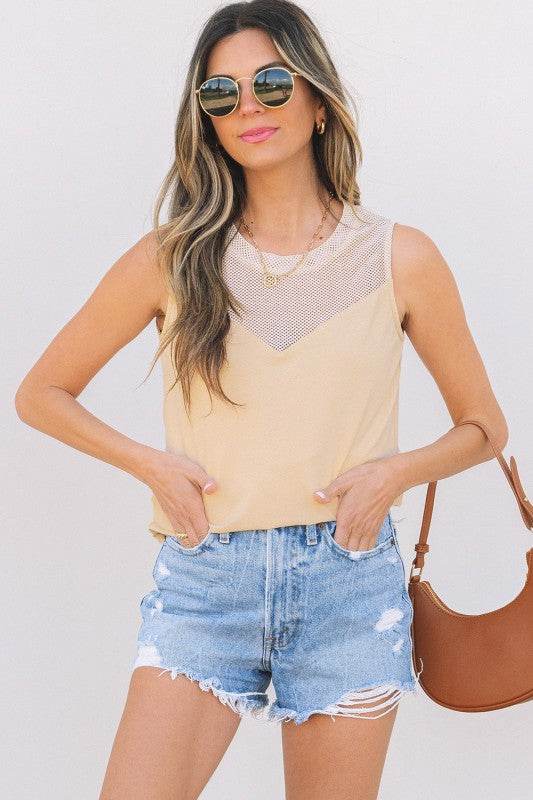Milena Mesh Patchwork Crew Neck Tank Top