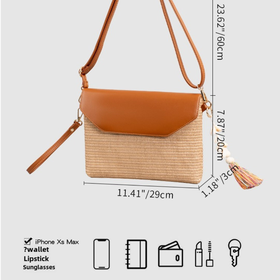 Tassel straw small crossbody bag seaside beach bag holiday crossbody shoulder bag evening clutch bag