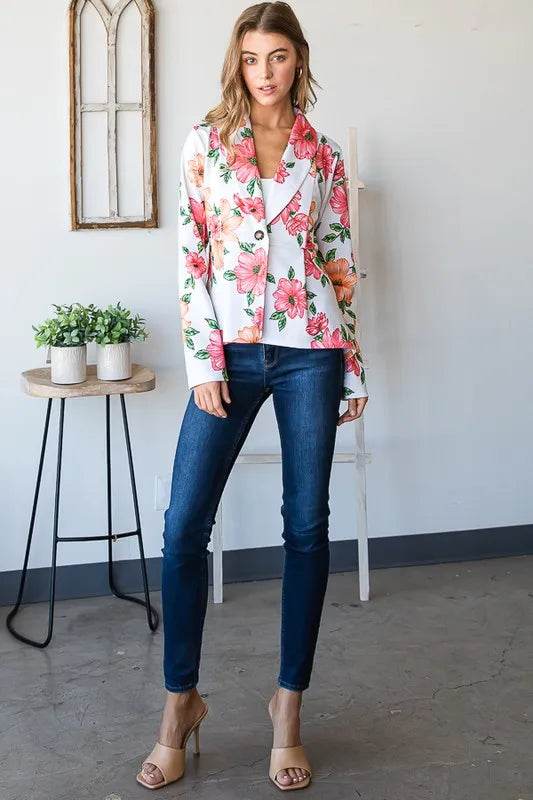 Heimish Full Size Multi Color Floral Blazers with Tunic Plus Size