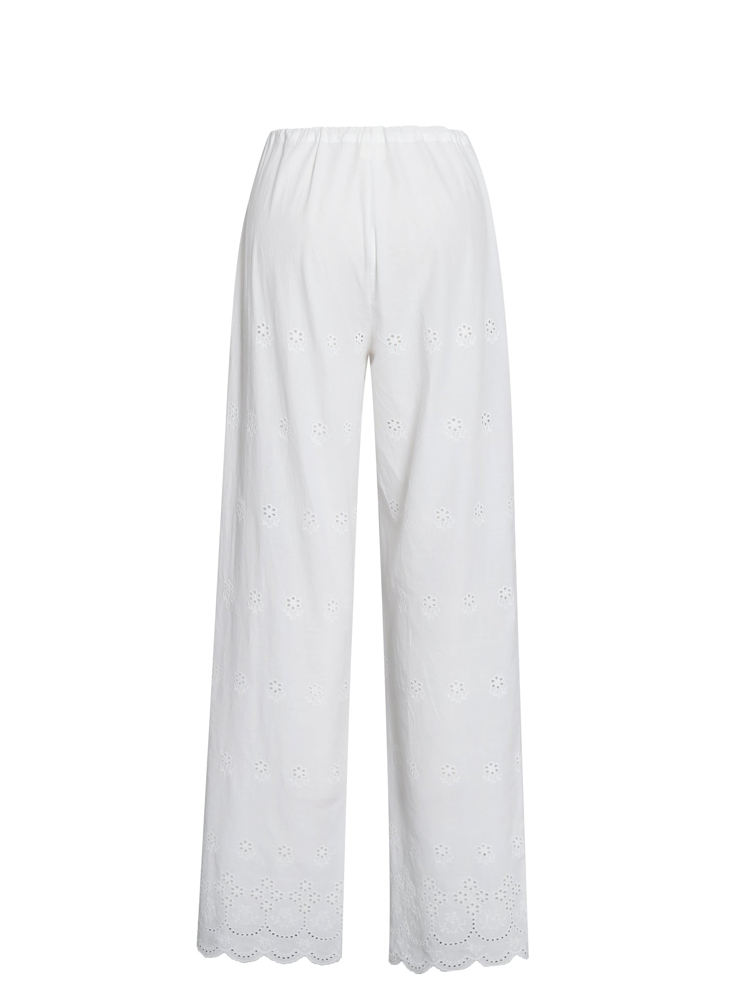 Raina White Cotton Eyelet Straight Pants