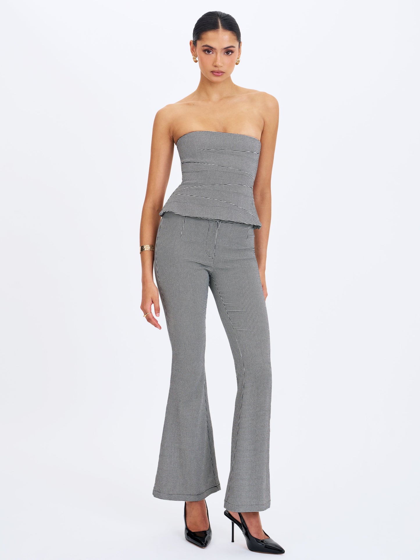 Ulla Micro-Houndstooth Strapless Peplum Top