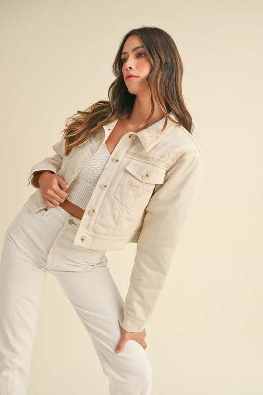 MABLE Embroidered Quilted Cropped Jacket
