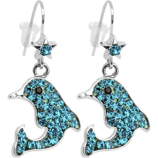 Sparkling Sea Blue Crystal Dolphin Earrings